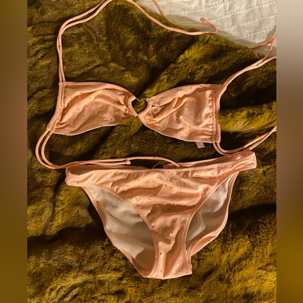 VICTORIA’S SECRET SWIM BIKINI - Top & Bottoms 
Peach w/gold polka dots